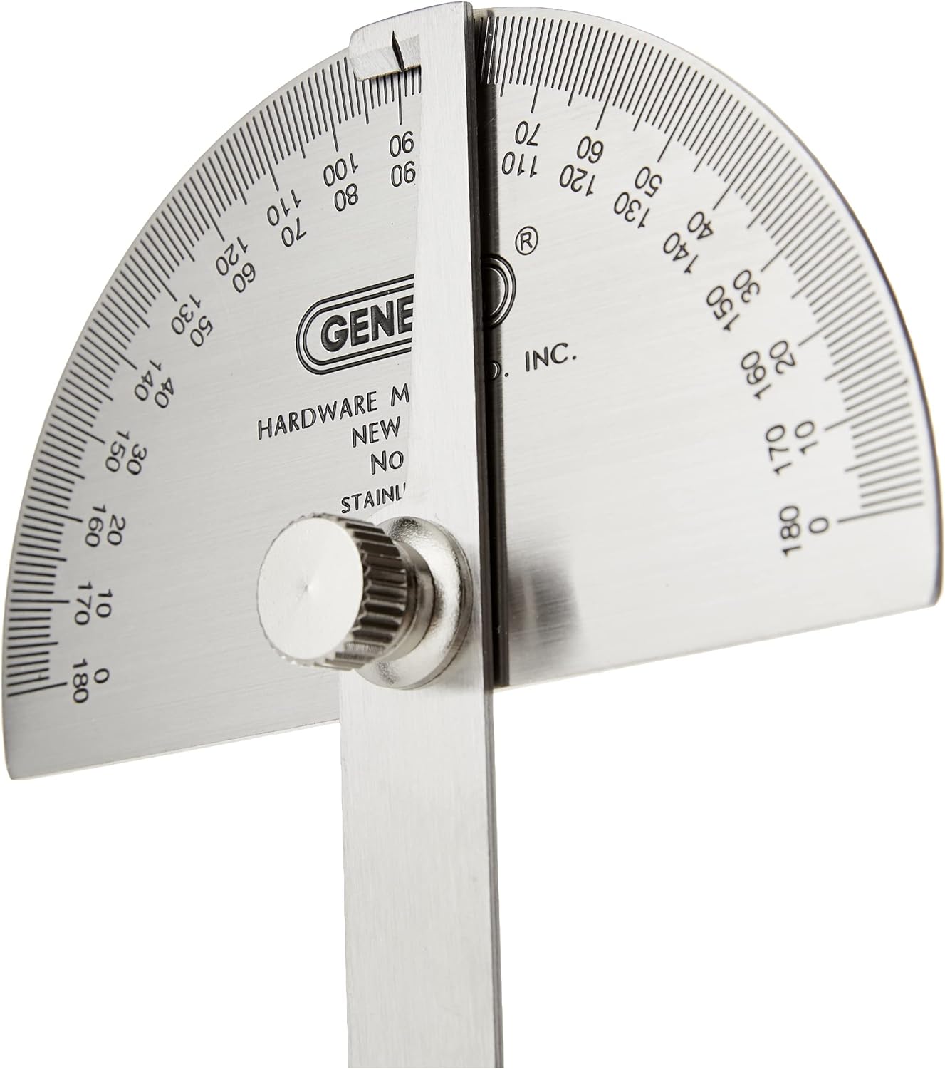 General Tools 18 Round Head Stainless Steel Protractor, 0 to 180 Degrees, 6-Inch Arm