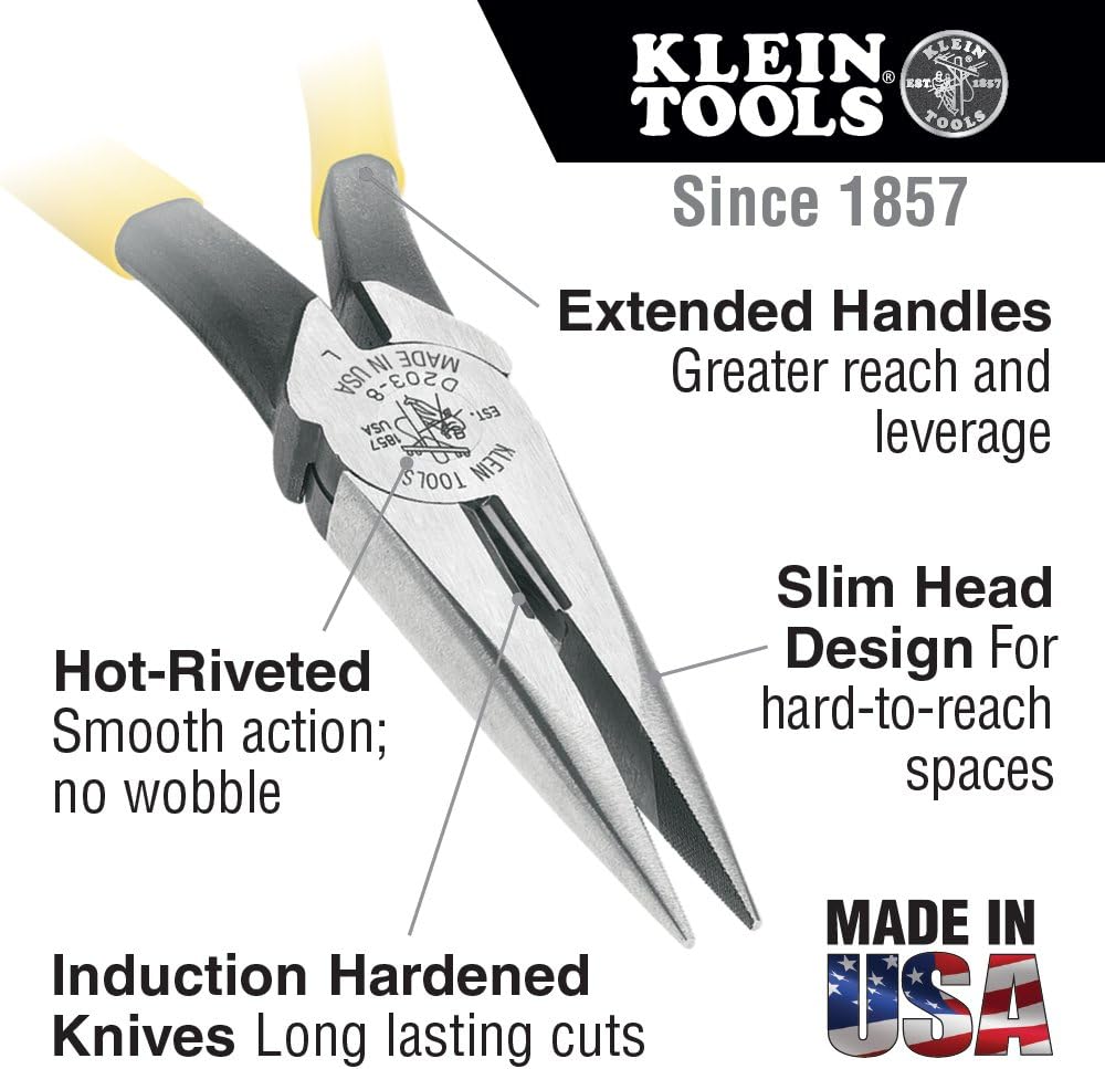 Klein Tools D203-6C Needle Nose Pliers with Spring 6-Inch