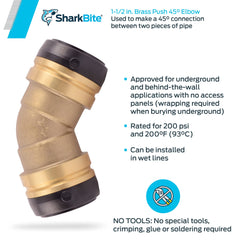 SharkBite UXL0541 Push to Connect Brass Plumbing Fitting 1-1/2 Inch 45 Degree Elbow