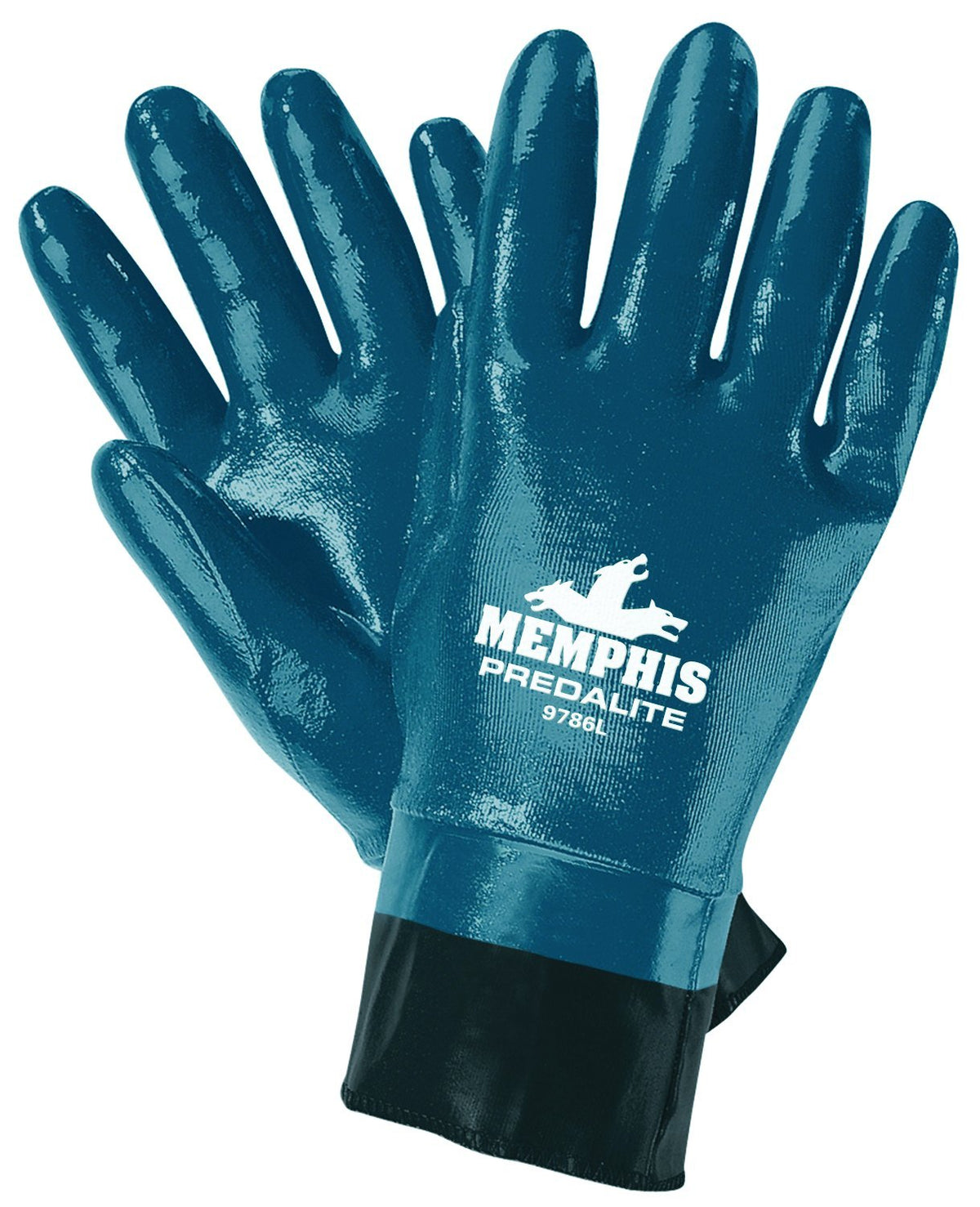 MCR Safety 9786L Predalite Nitrile Rubber Fully Coated Gloves with PVC Safety Cuffs Large