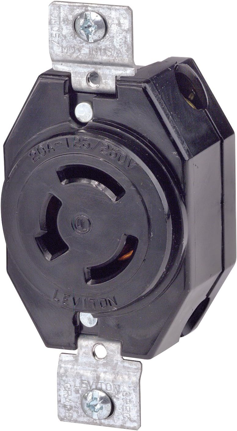 Leviton 7310-B 20 Amp, 125/250 Volt, Flush Mounting Locking Receptacle, Industrial Grade, Non-Grounding