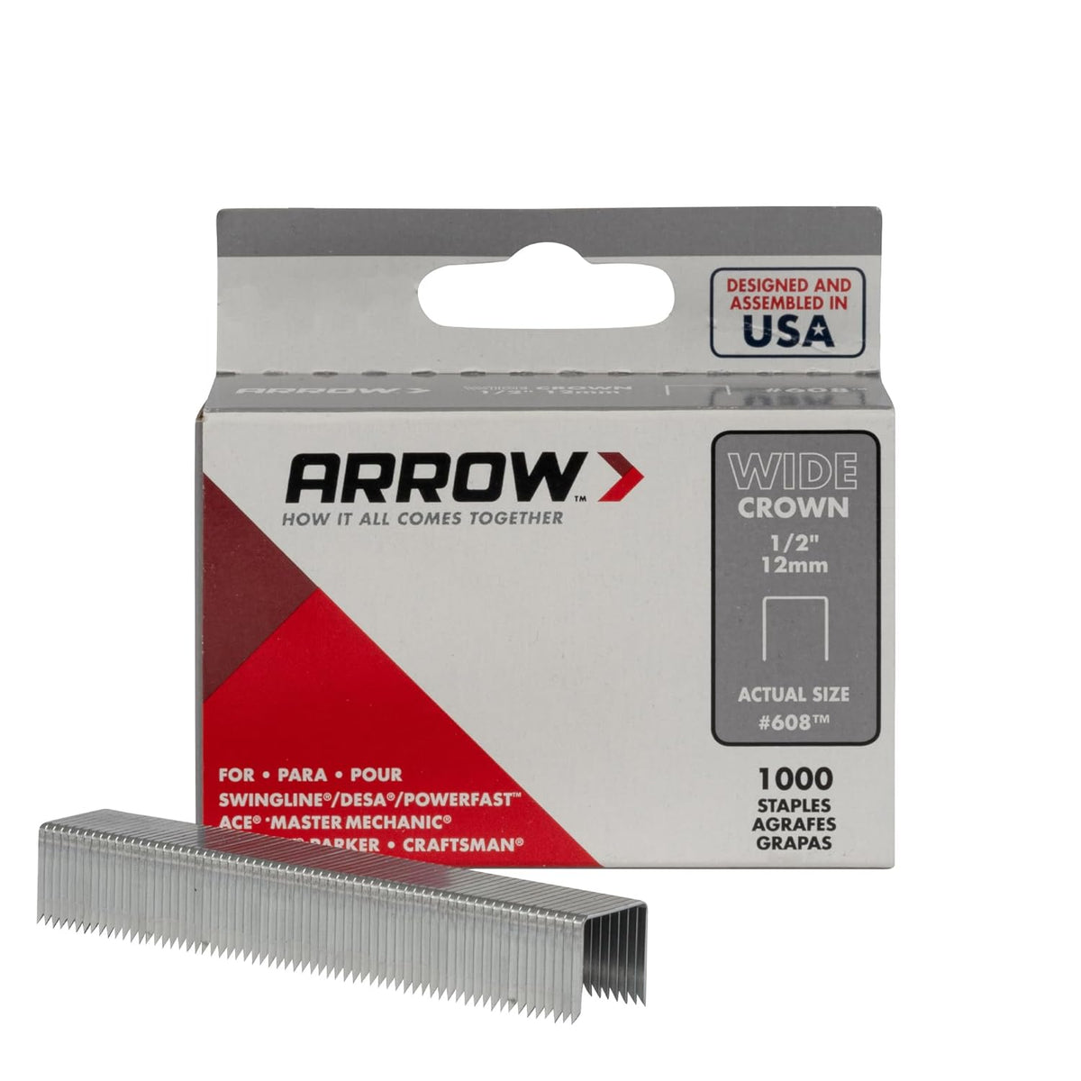 Arrow Fastener 60830 Wide Crown Staples for Staple Guns and Staplers, 1/2 Inch Leg Length, 1000-Pack