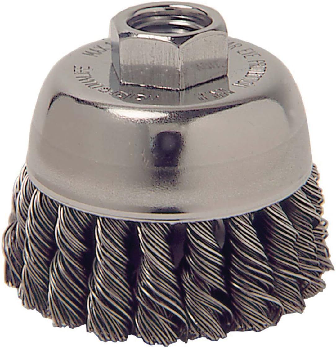 Weiler 13025 Single Row Heavy-Duty Knot Wire Cup Brush 2-3/4 Diameter .014 Steel Fill 5/8-11 UNC Nut