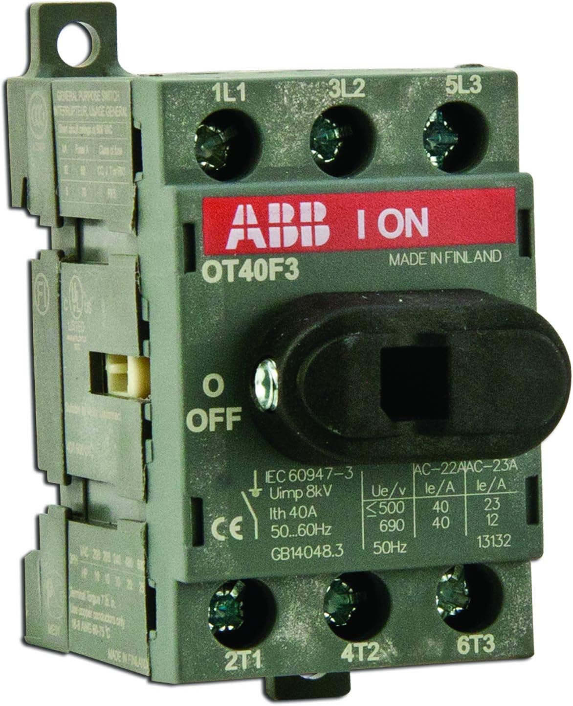 ABB OT25F3 Non-Fused Disconnect Switch 25 Amp 3-Pole DIN Rail Mounted UL 508