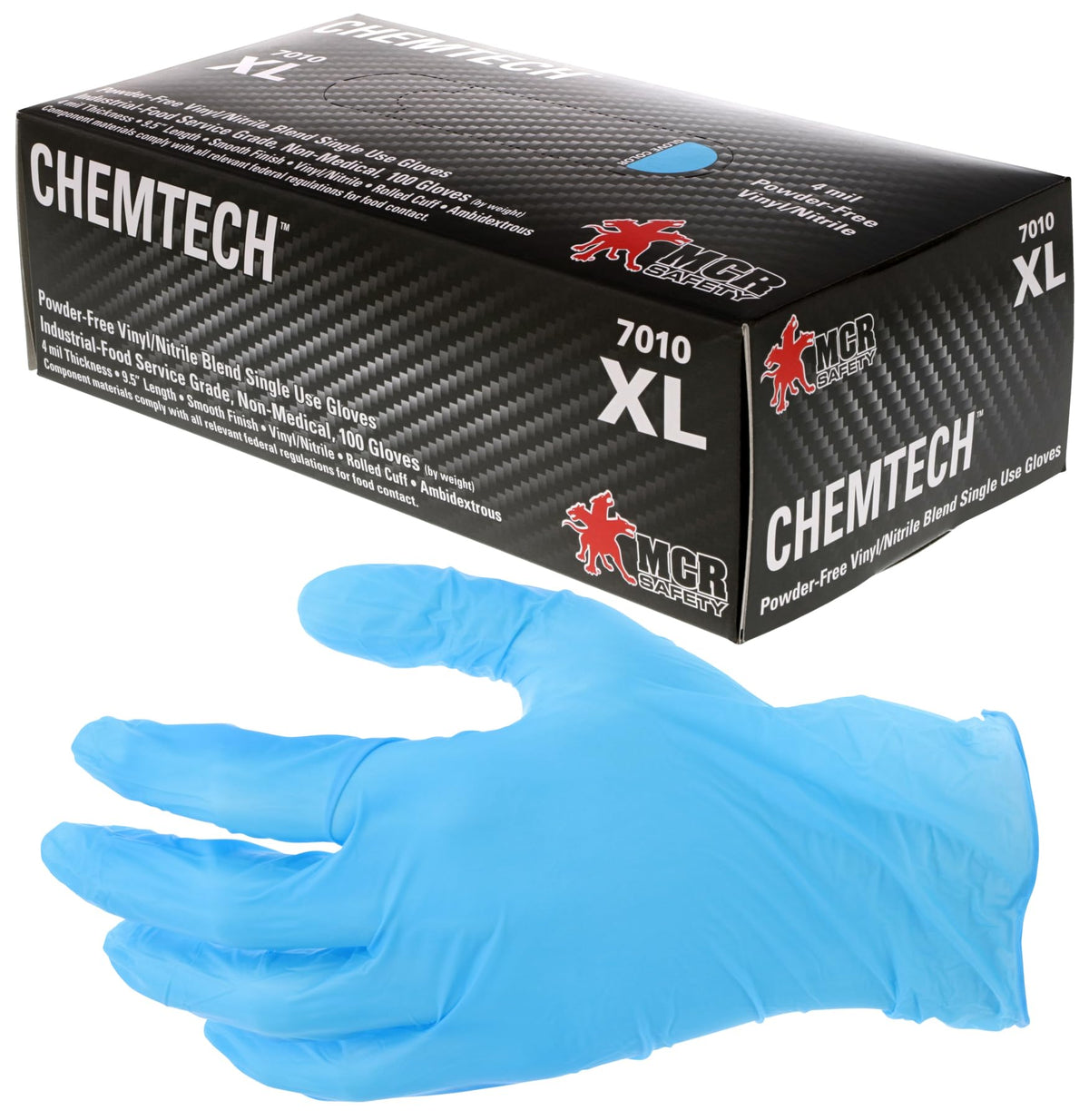 MCR Safety 7010M Industrial Grade Nitrile/Vinyl Powder Free Disposable Gloves Medium 1-Pair