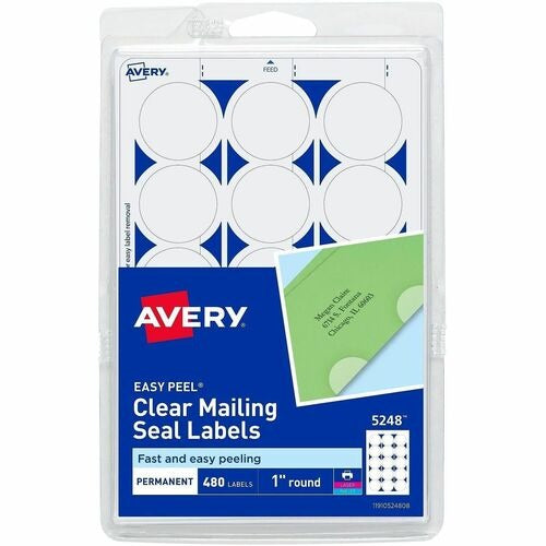 AVERY Avery AVE05248 Clear Round Mailing Seals 1 Inch 480 Pack