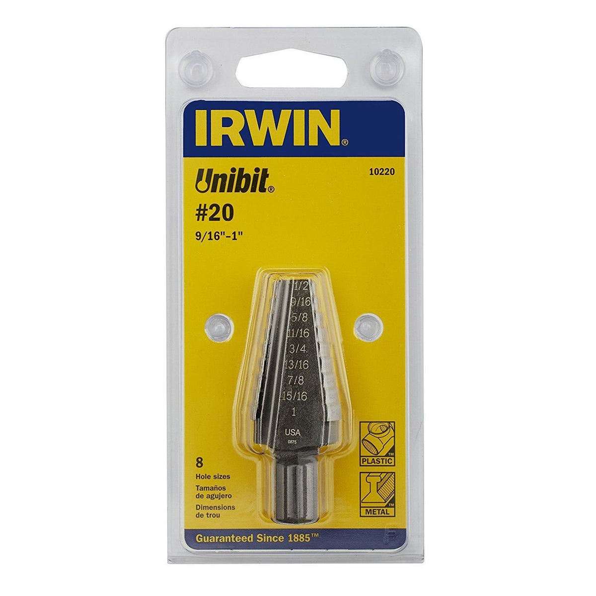 Irwin 10220 Tools Unibit #20 9/16-Inch to 1-Inch Step-Drill Bit 1/2-Inch Shank