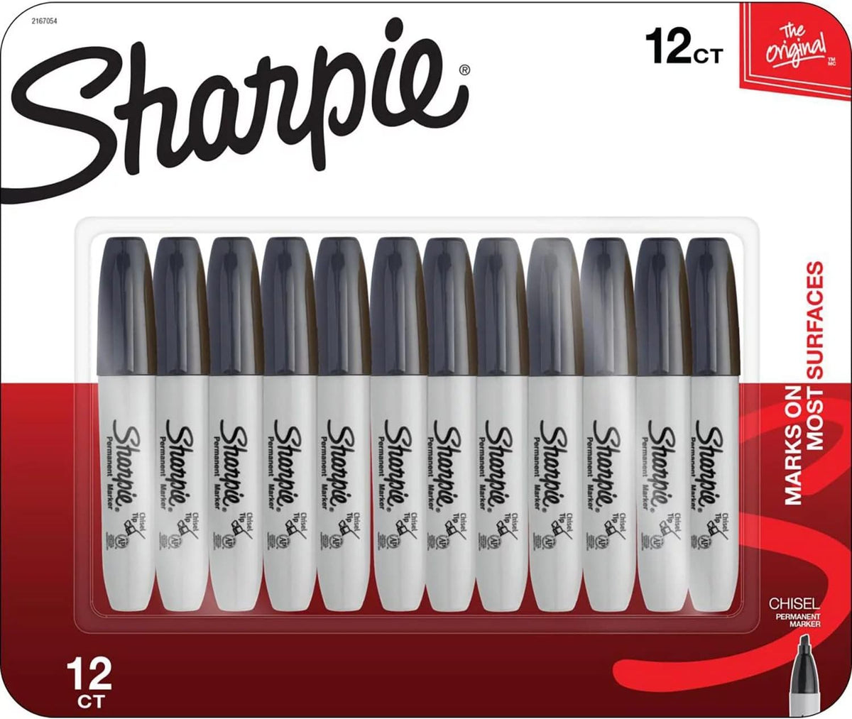 Sharpie 38201 Permanent Broad Marker Chisel Tip 12-Pack Black