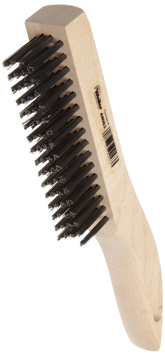 Weiler 44063 Shoe Handle Scratch Brush 10 Inch 4 X 16 Rows Steel Wire Wood Handle