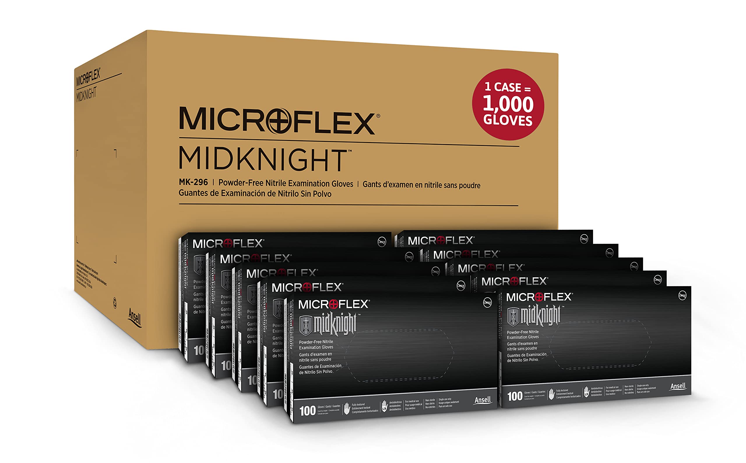 Microflex MK-296-M MidKnight Disposable Nitrile Gloves Medium Black Case of 1000