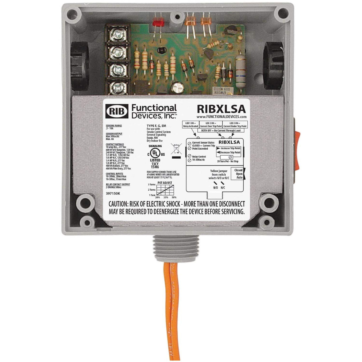 Functional Devices RIBXLSA Current Switch and Relay Combination 10A SPST + Override 10-30 v Coil Adjustable 0.50-10A