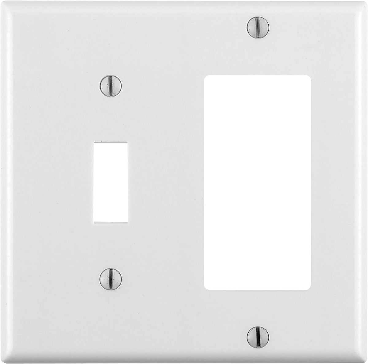 Leviton 80405-W 2-Gang 1-Toggle 1-Decora/GFCI Device Combination Wallplate, Standard Size, Thermoset, Device Mount, White