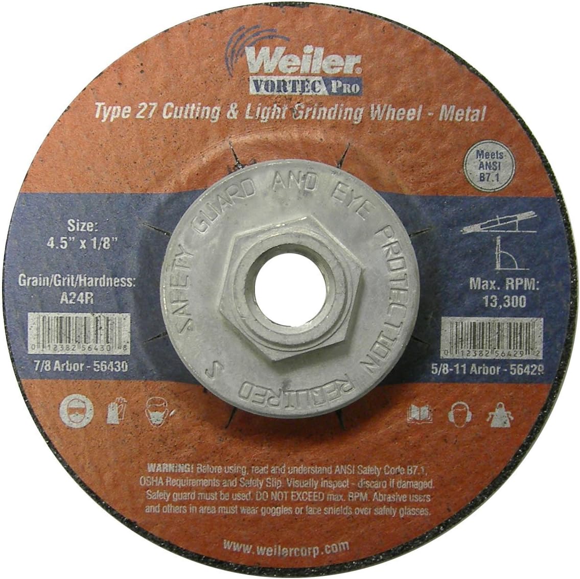 Weiler 56429 Wolverine Combo Wheel 4-1/2 In Dia 24 Grit