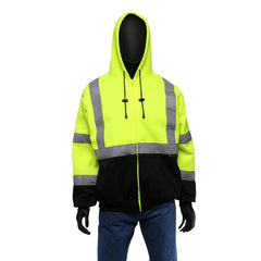 West Chester 47500/4XL ANSI Class 3 Zip-Front Hoodie Hi-Vis Yellow Black Bottom