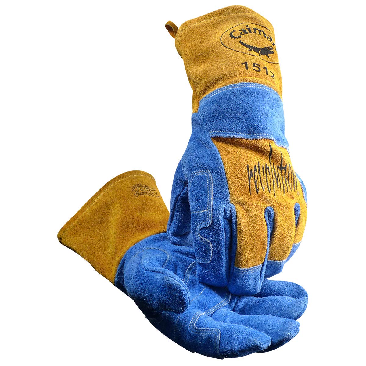 Caiman 1512 Premium Split Cowhide MIG/Stick Welding Gloves Wool Lining Kontour Kevlar Blue/Gold Large