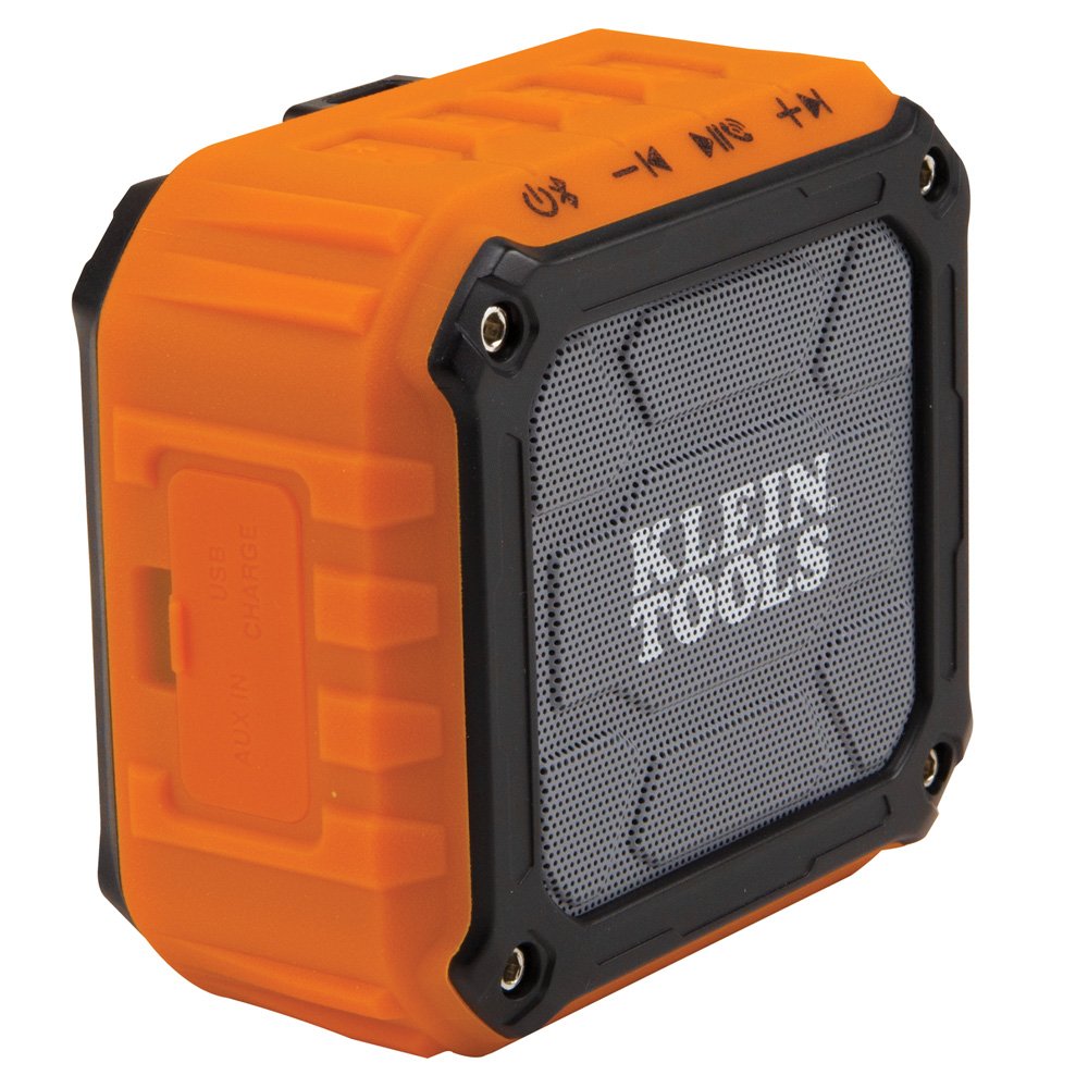 Klein Tools AEPJS1 Wireless Jobsite Speaker Wireless Portable Jobsite Speaker Plays Audio and Answers Calls Hands Free, IPX5, Worksite Ready, Orange, Black, Gray