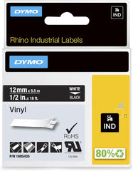 DYMO 1805435 Rhino Black Vinyl Tape, 12mm, White Text