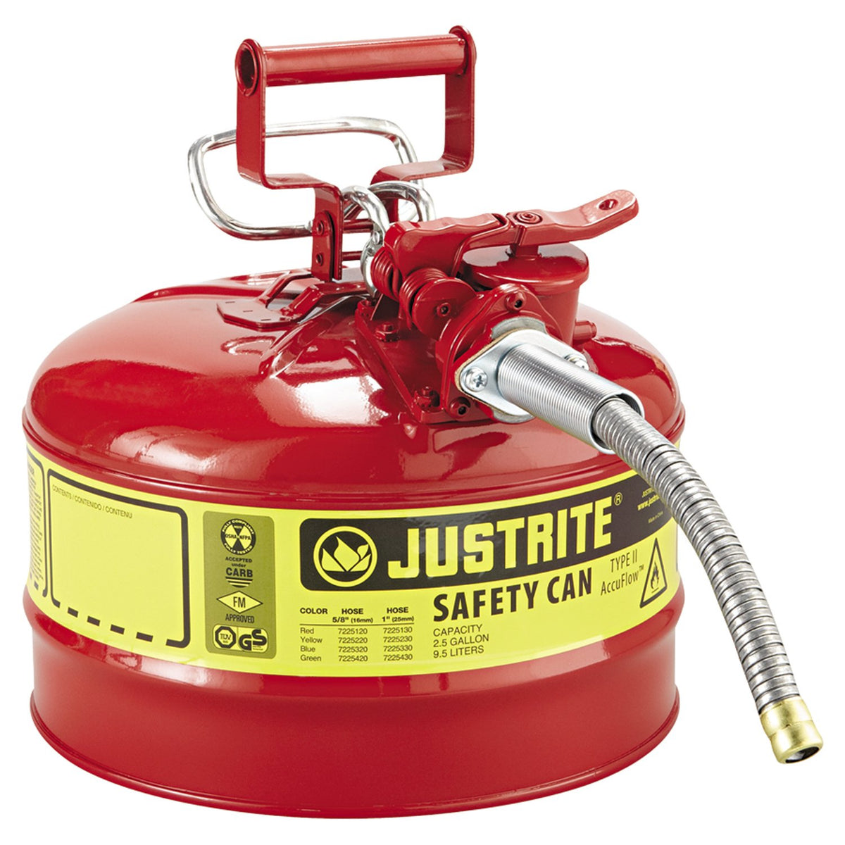 Justrite 7225120 AccuFlow Safety Can 2.5 Gallons Flexible Spout