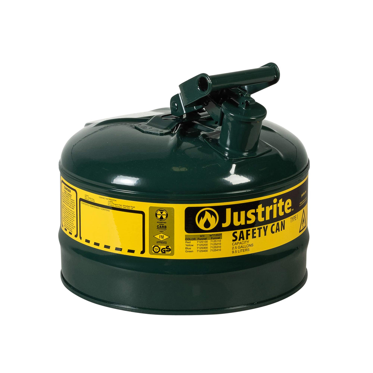 Justrite 7110400 1 Gallon Green Safety Can