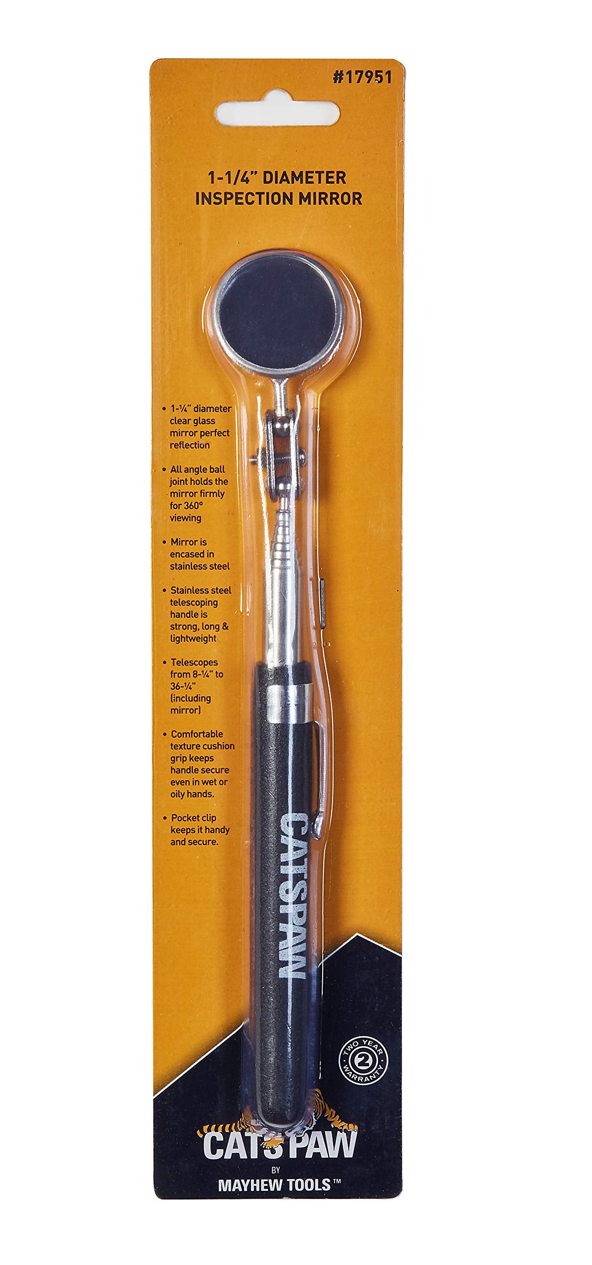 Mayhew Tools 17951 Glass Inspection Mirror 1-1/4 Inches Telescoping Handle