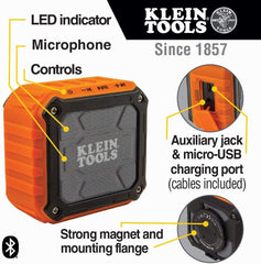 Klein Tools AEPJS1 Wireless Jobsite Speaker Wireless Portable Jobsite Speaker Plays Audio and Answers Calls Hands Free, IPX5, Worksite Ready, Orange, Black, Gray