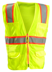 OccuNomix LUX-ATRNSM-YM High Visibility Classic Mesh Two-Tone Zipper Surveyor Safety Vest Class 2 100% ANSI Polyester Tricot Front and Mesh Back