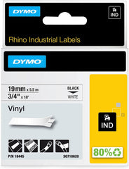 Dymo 18445 Industrial Vinyl Labels 3/4 18ft Black Print on White