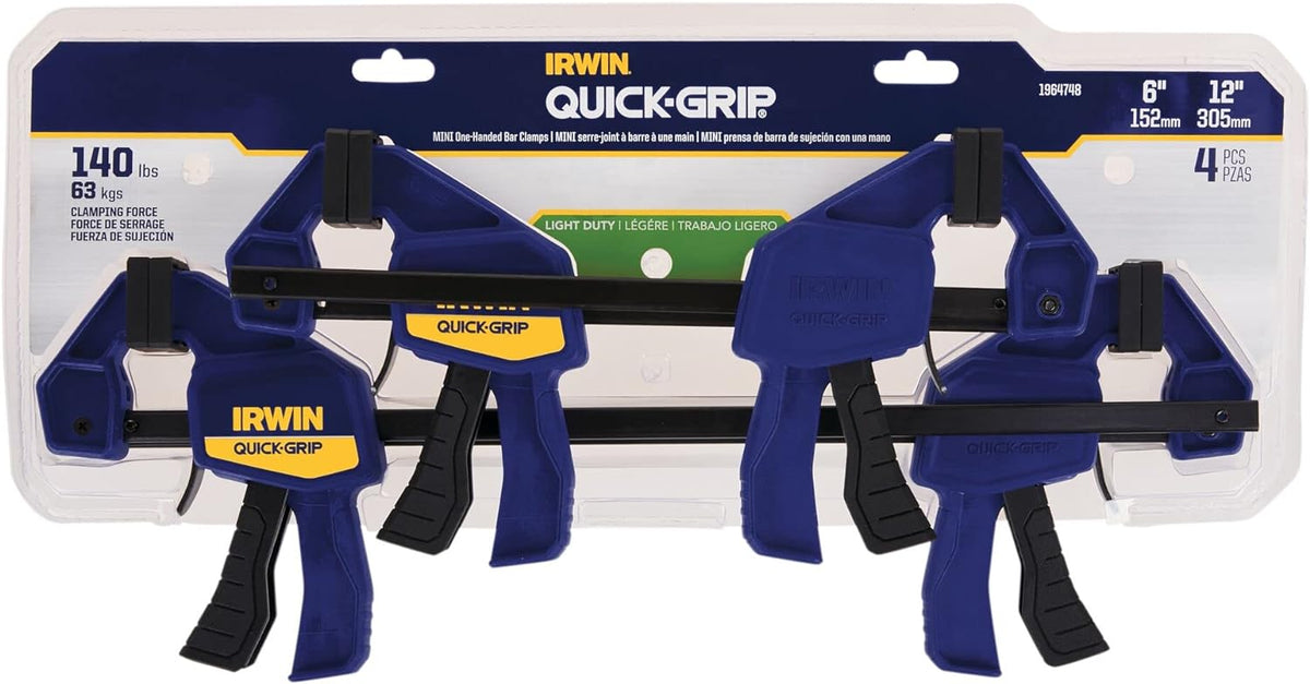 IRWIN 1964748 IRWINQUICK-GRIPOne-Handed Mini Bar Clamp 4 Pack, (2) 6, (2) 12