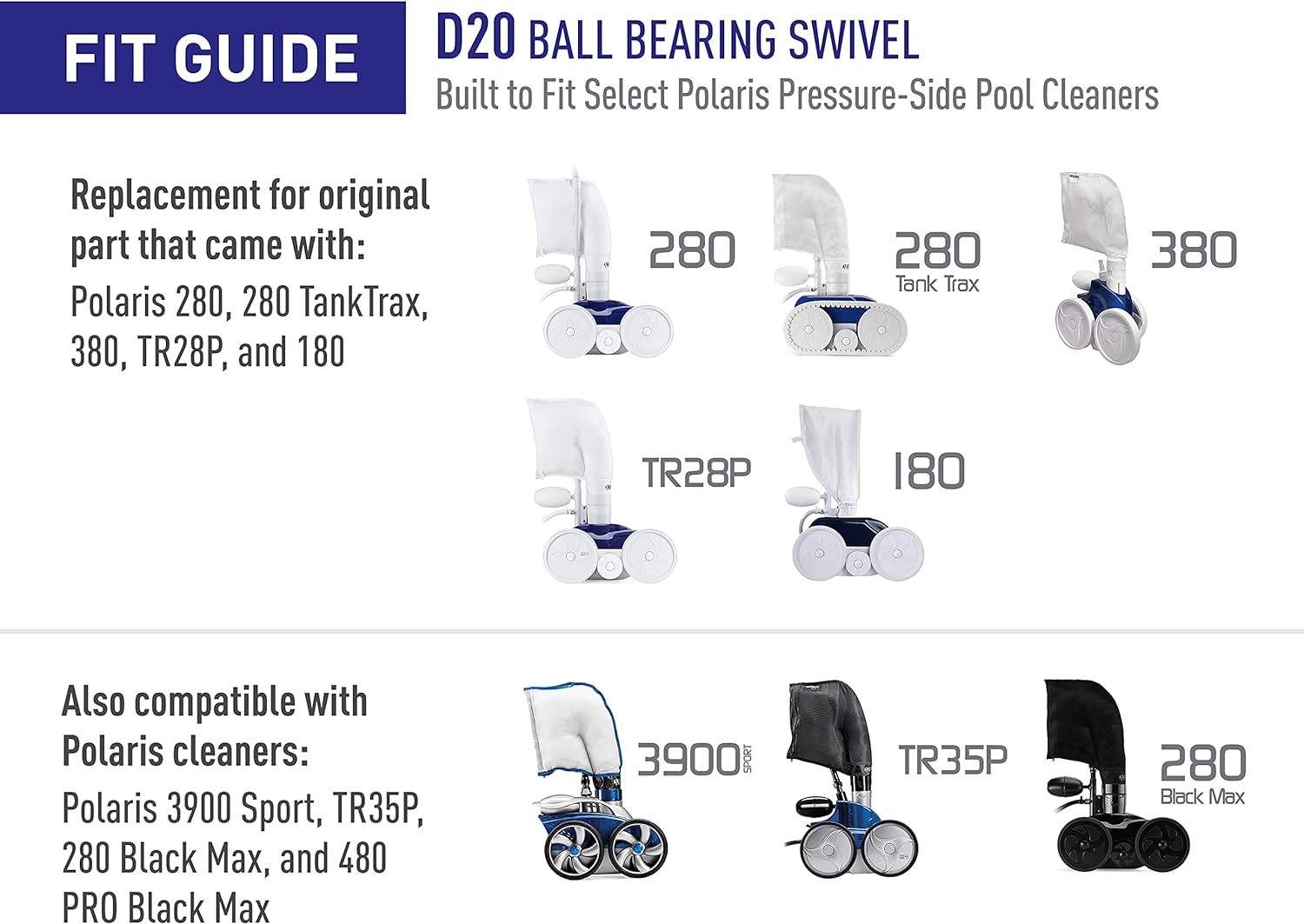 Polaris D20 Ball Bearing Swivel Replacement Compatible with Models 280, 380, 3900 Sport, TR28P, TR35P, 180