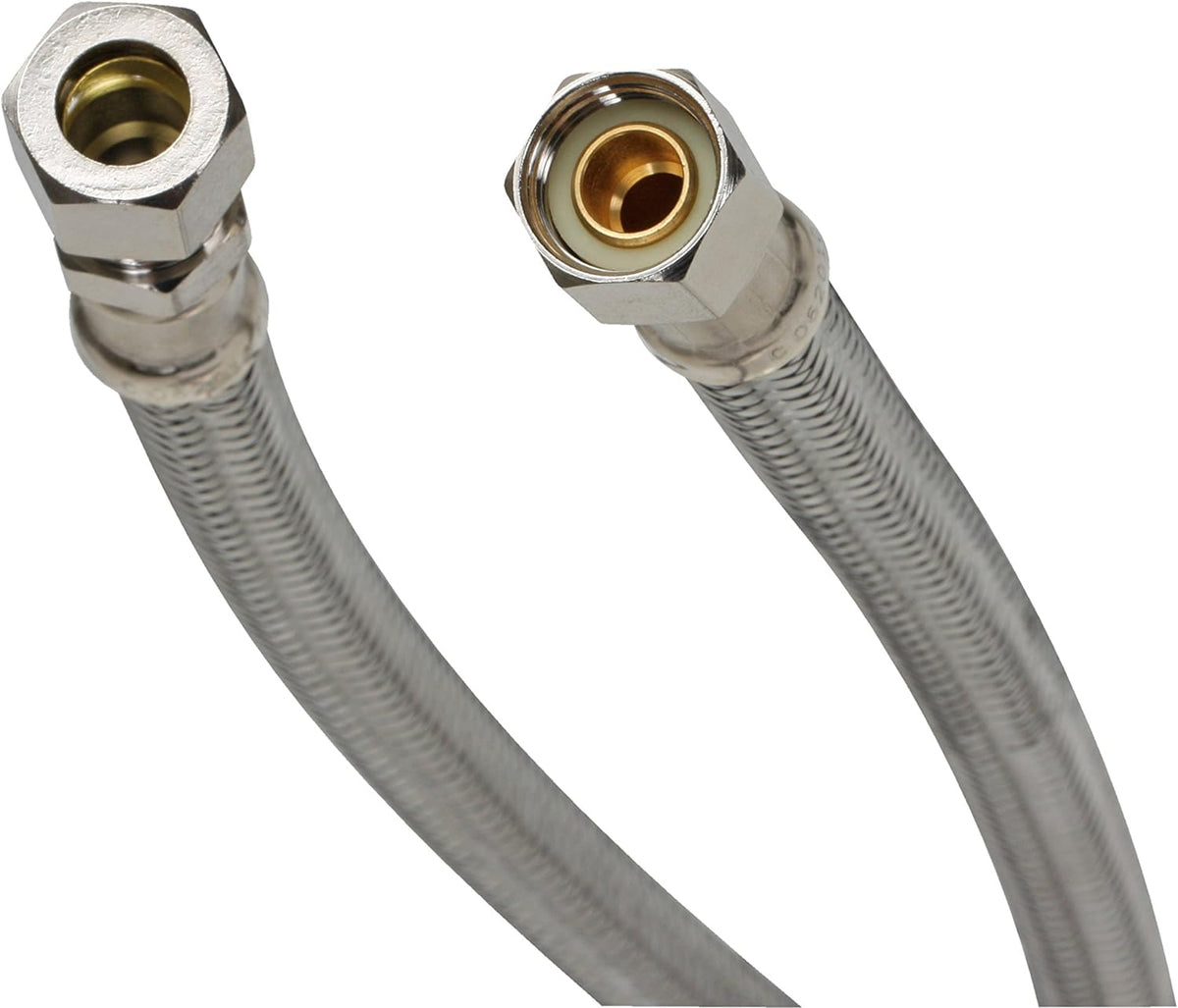 Fluidmaster B8F12 Faucet Connector, Braided Stainless Steel - 3/8 Female Compression Thread x 3/8 O.D. Copper Tubing Coupling, 12-Inch Length