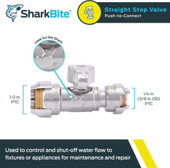 SharkBite 23049-0000LF Straight Stop Valve 1/2 Push to Connect x 1/4 Inch