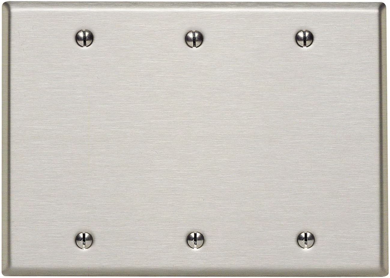 Leviton 84033-40 3-Gang No Device Blank Wall Plate Standard Size Stainless Steel