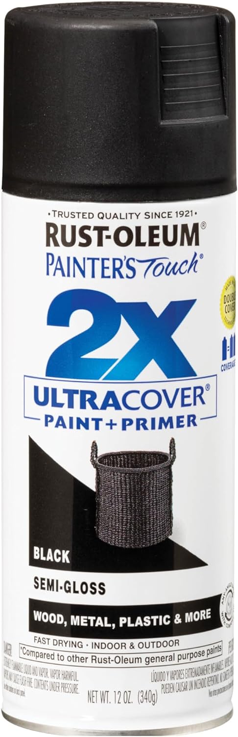 Rust-Oleum 334097 Painter's Touch 2X Ultra Cover Spray Paint 12 oz Semi-Gloss Black