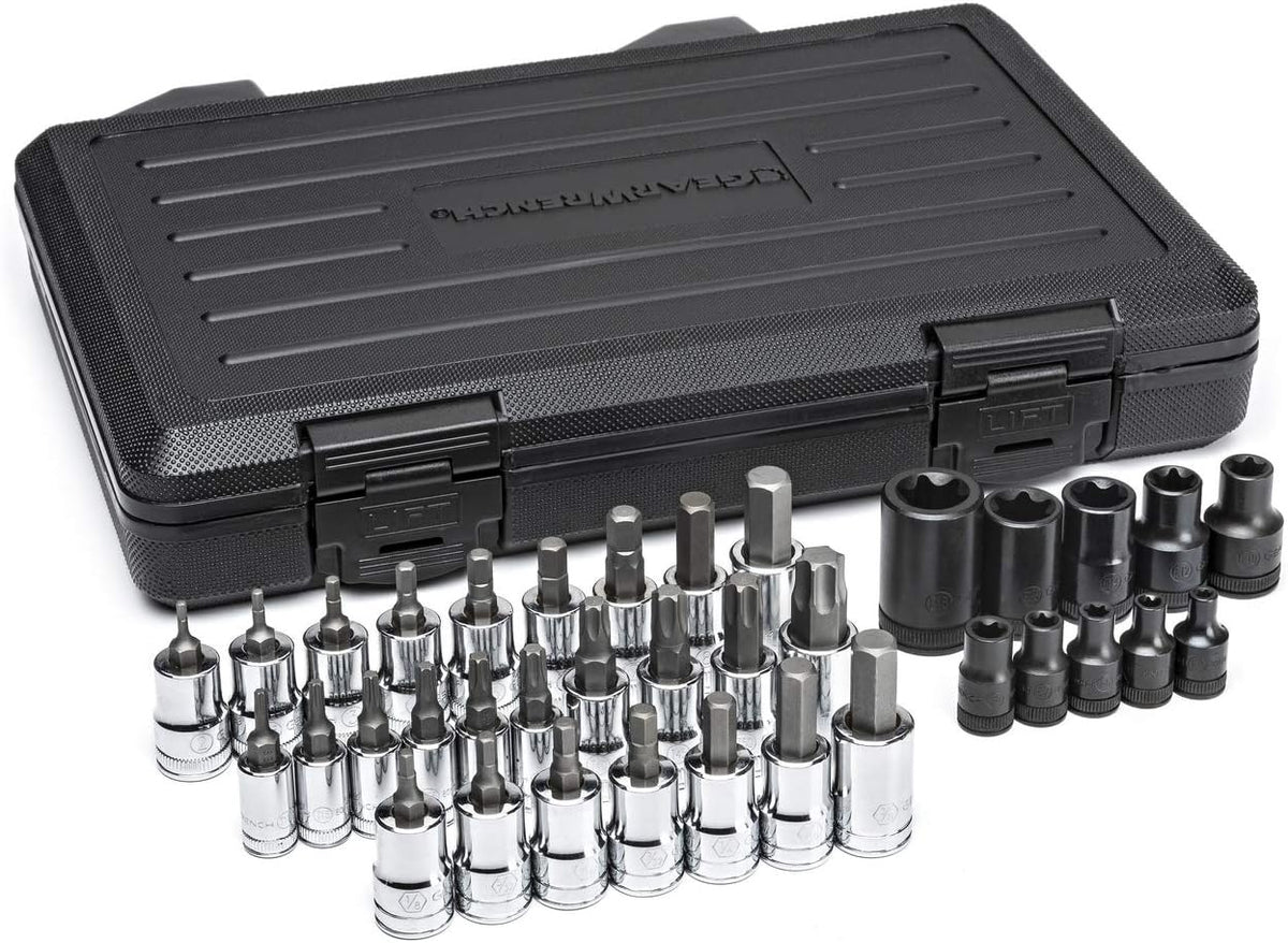 GearWrench 80726 36 Pc. 1/4, 3/8 & 1/2 Drive Bit Socket Set Standard Hex E-Torx & Torx SAE Metric