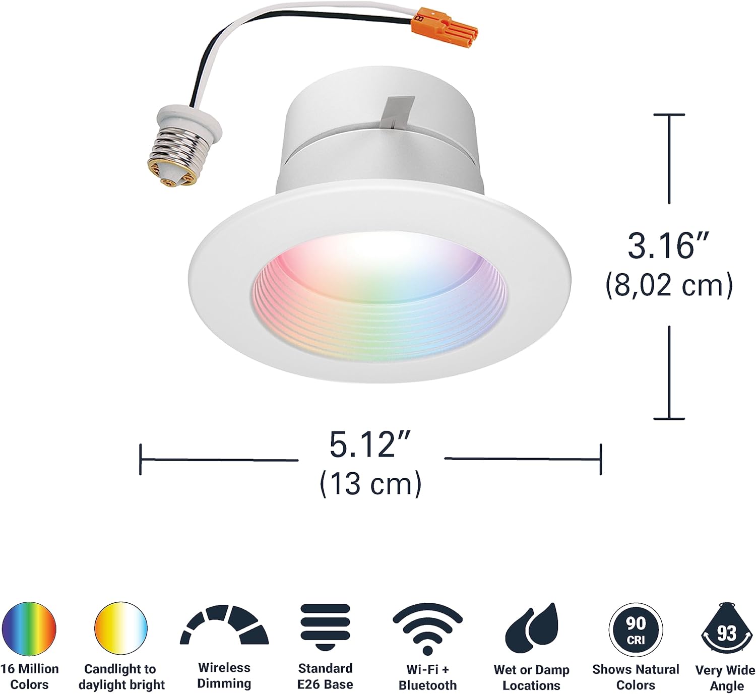 HALO RL4-06-9WZ-RGBW-WH-R 4 Inch Color and Tunable White Smart Wi-Fi Downlight 65W Equivalent