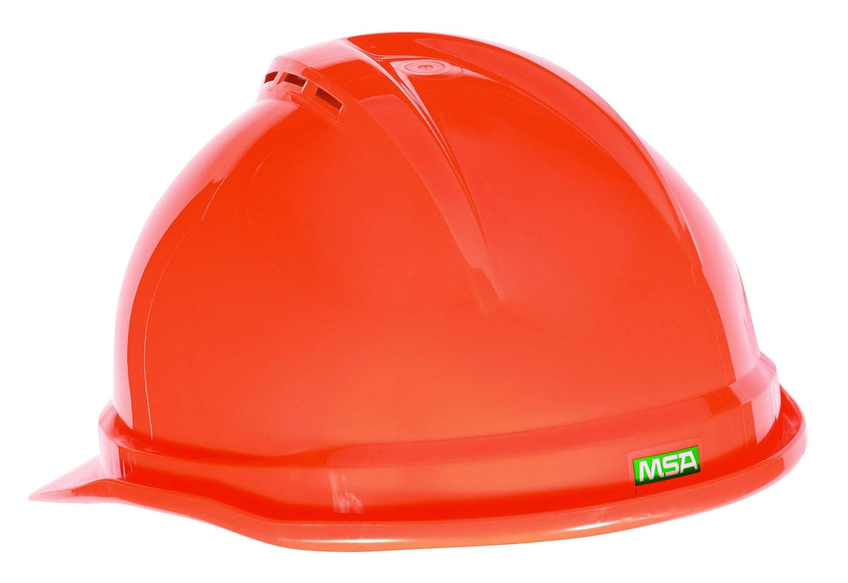 MSA 10034026 Orange Polyethylene Cap Style Hard Hat with 4 Point Ratchet Suspension