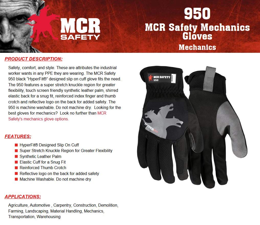 MCR Safety 950L Mechanics Gloves Large Full Finger