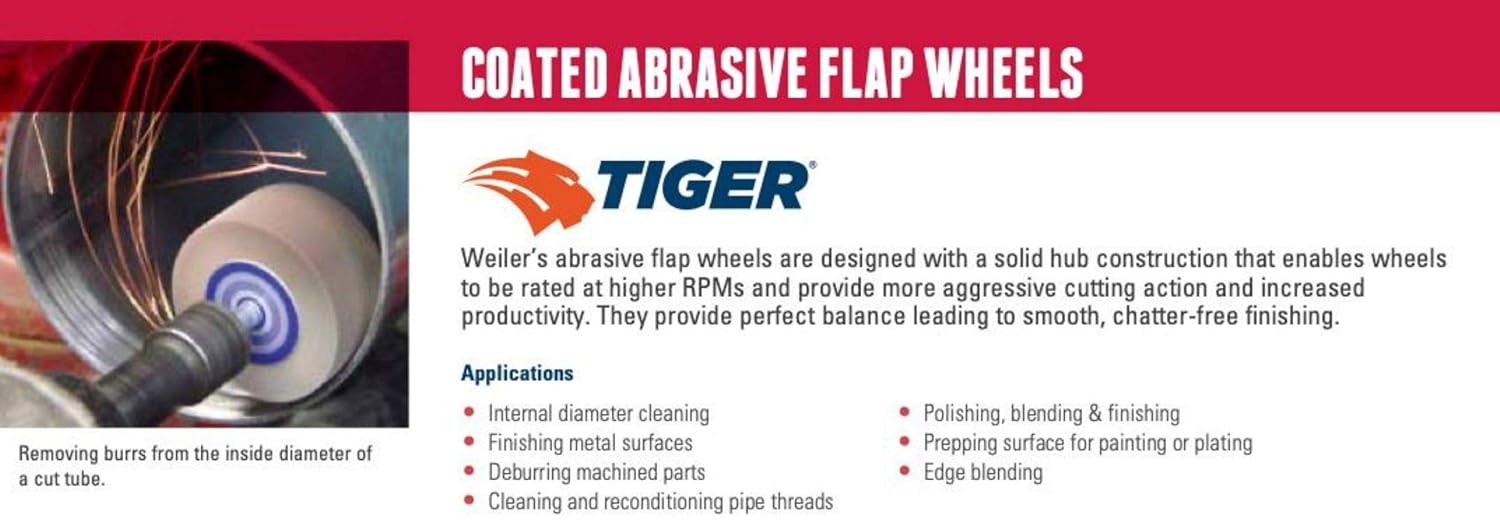 Weiler 53327 6 x 2 Tiger Coated Abrasive Flap Wheel 80AO 1 Arbor Hole