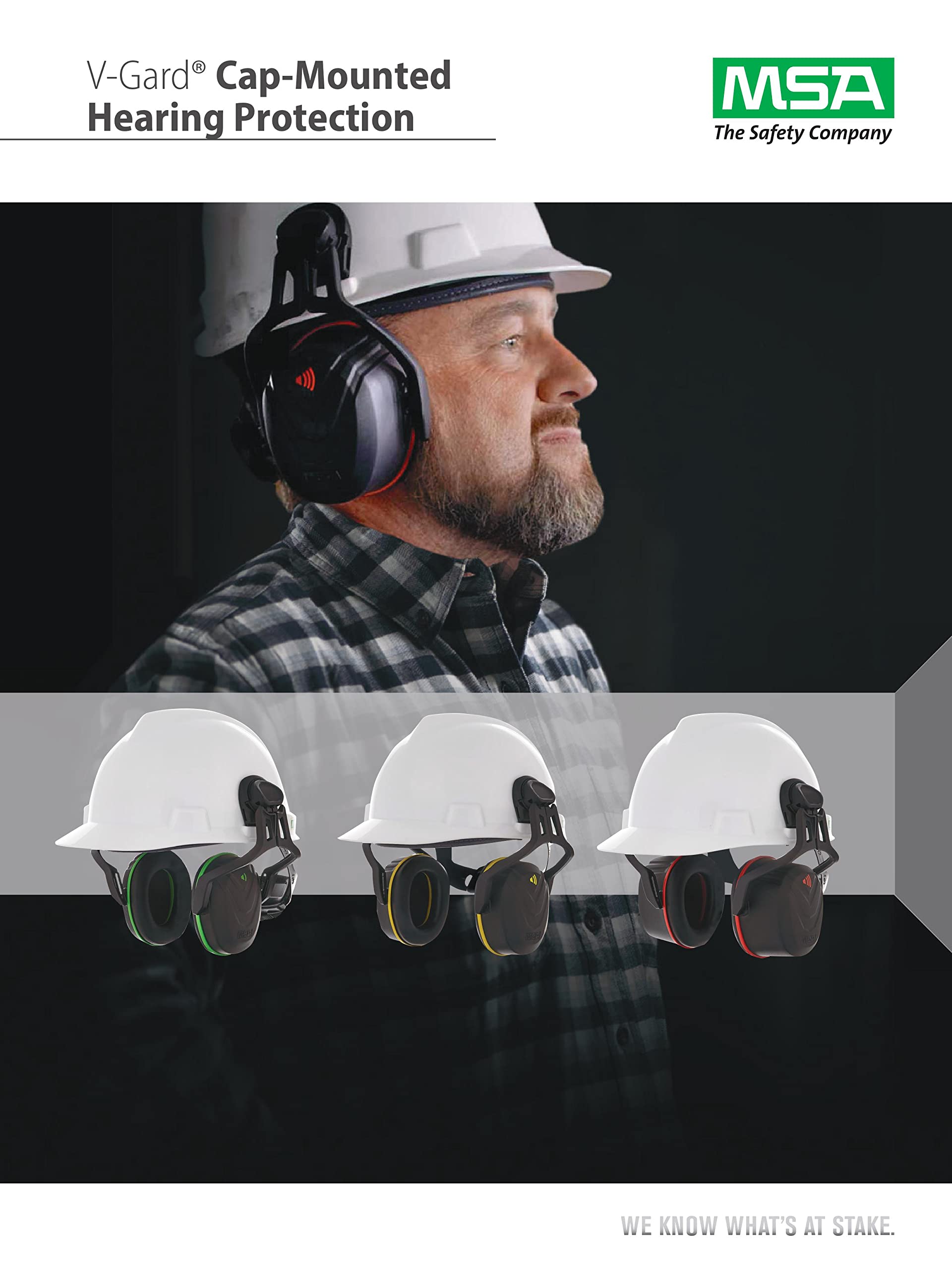 MSA 10190356 V-Gard Helmet Ear Defenders - Enhanced Comfort Hearing Protection Capsules with Helmet Mount for V-Gard Cap Style Hard Hats - Black/Green - Low Attenuation SNR: 28 dB