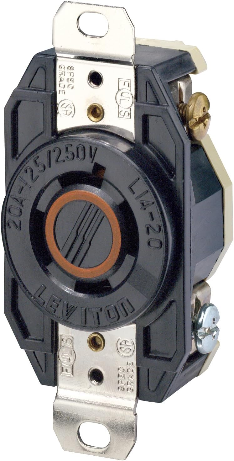 Leviton 2410 20 Amp, 125/250 Volt, Flush Mounting Locking Receptacle, Industrial Grade, Grounding, V-0-MAX