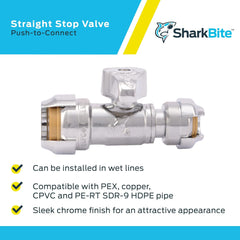 SharkBite 23049-0000LF Straight Stop Valve 1/2 Push to Connect x 1/4 Inch