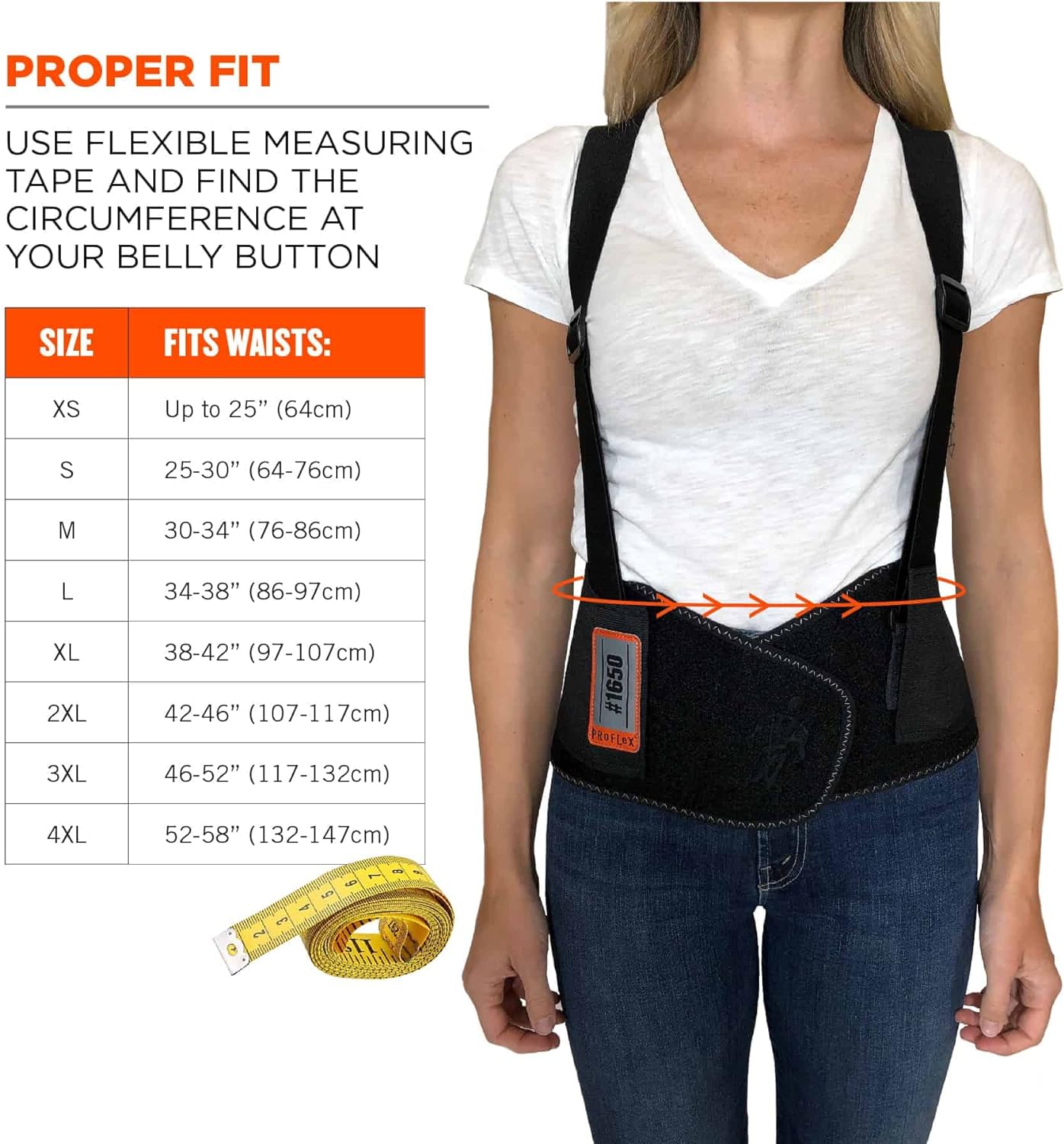 Ergodyne 11094 ProFlex 1650 Back Support Belt 7.5 Elastic Adjustable Removeable Straps Large