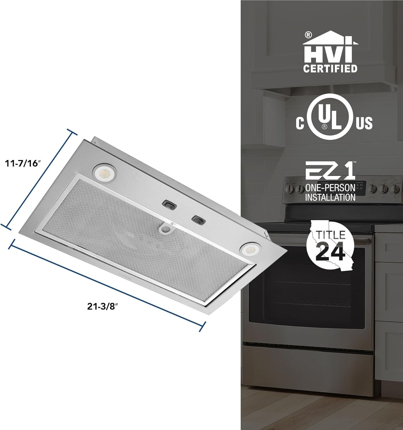 Broan-NuTone PM300SS Custom Power Pack Range Hood Insert with 2-Speed Exhaust Fan and Light, 300 Max Blower CFM, Stainless Steel, 21-Inch Built