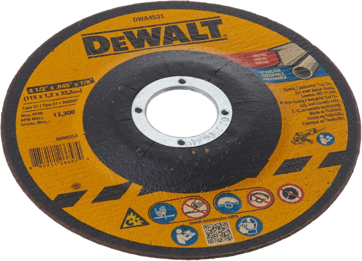 DEWALT DWA4531 T27 Metal Cut-Off Wheel 4-1/2-Inch X 0.045-Inch X 7/8-Inch