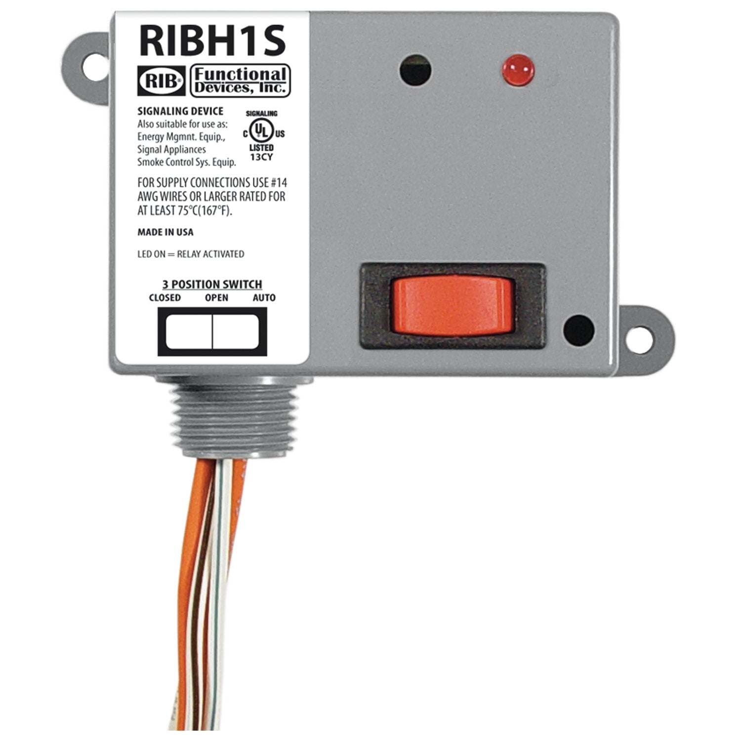 RIB RIBH1S Pilot Relay 10A SPST-NO Override 10-30 Vac/dc 208-277 Vac ...