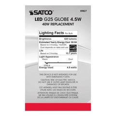 SATCO S9827 4.5W G25 Dimmable LED Light Bulb with Medium Base