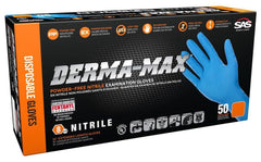 SAS Safety 6608-40 Derma-Max 8 Mil Size L Powder Free Rubber Extended Length Disposable Glove in Blue (Pack of 50)