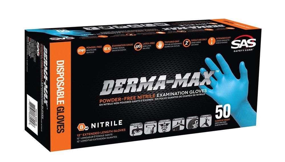 SAS Safety 6609-40 Derma-Max 8 Mil Size XL Powder Free Rubber Extended Length Disposable Glove in Blue (Pack of 50)