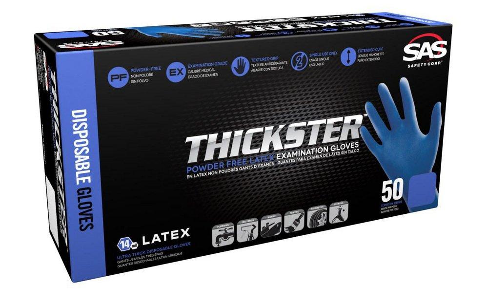 SAS Safety 6604-20 Thickster 14 mil Size XL Powder Free Rubber Disposable Glove in Blue (Pack of 50)