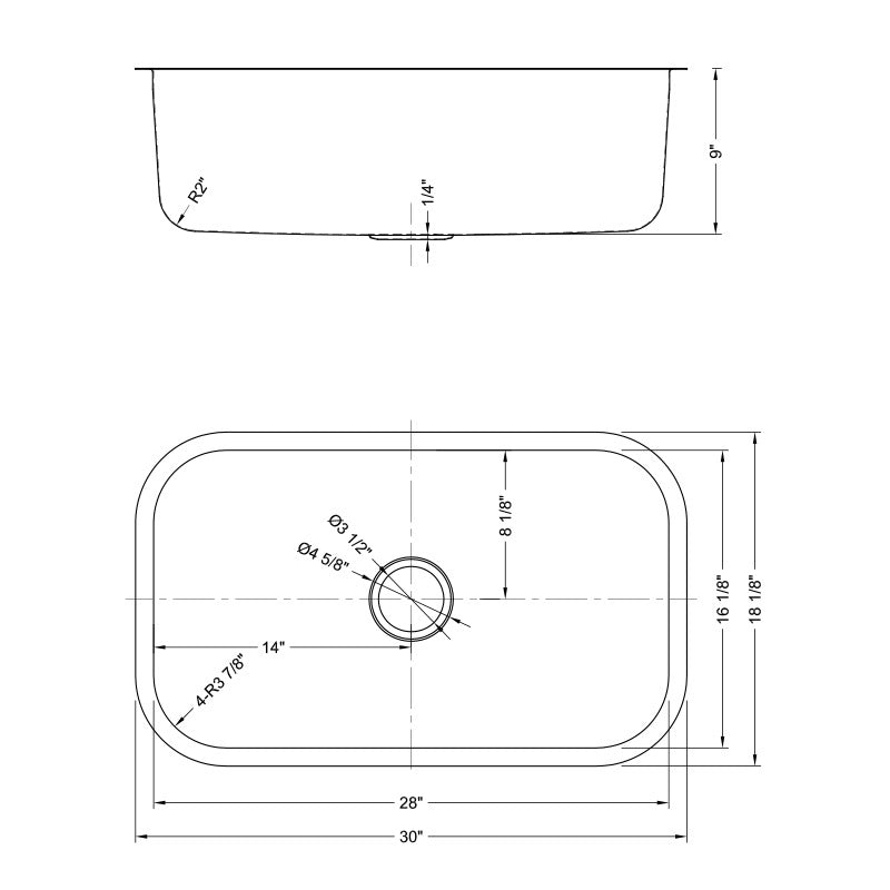 DAKOTA Dakota Plumbing Products DSR-3018 Undermount Kitchen Sink